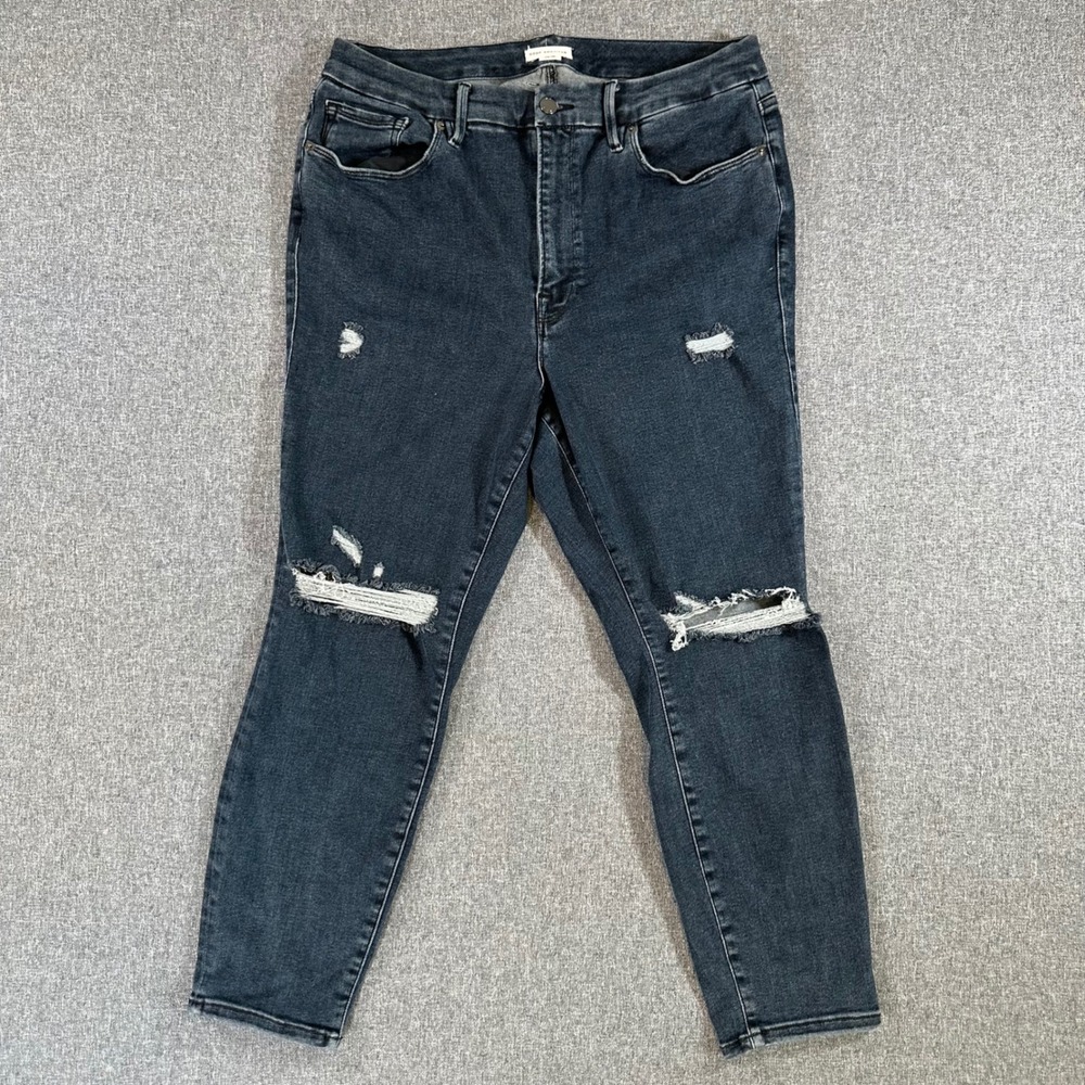 Good American Jeans Womens 14-18 GWCAF228T Blue Distressed Skinny Stretch